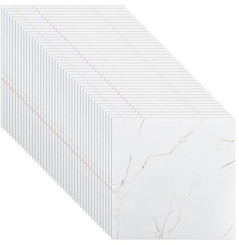 STARVAST Lot de 40 revêtements de sol en PVC autocollant en vinyle - 30 × 30 cm - 3,6 m² - Carreaux adhésifs en vinyle - Pour chambre à coucher, cuisine, salon - Blanc marbré