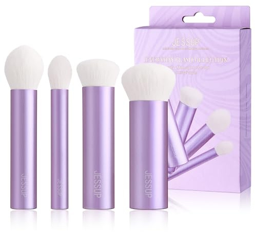 Jessup Set de Brochas de Maquillaje de Rostro 4pcs Facial Pincele Maquillaje Kabuki para Base, Contorno, Polvo, Rubor, Bronceador e Iluminador, Fibra Sintética Premium Libre Crueldad, Morado T517