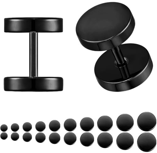 JEYORZY 10 Paar Ohrstecker Schwarz, Schwarze Ohrstecker für Herren Männer Edelstahl Hypoallergen Schwarze Ohrringe Kreis Fake Plug Tunnel Piercing Herrenohrringe Set 3mm-12mm, für Männer und Frauen