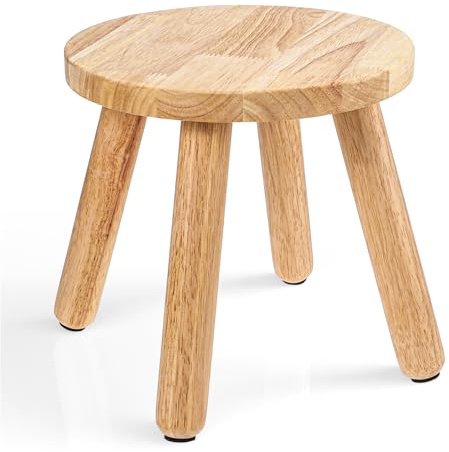 FdcZeyxior Natural Solid Wood Step Stool 9 Inch Short Sit Chair Portable Round Small Four Legged Wooden Sitting Stool for Adults Bathroom Classroom Bedroom Kitchen Plant Stand Decor, Detachable