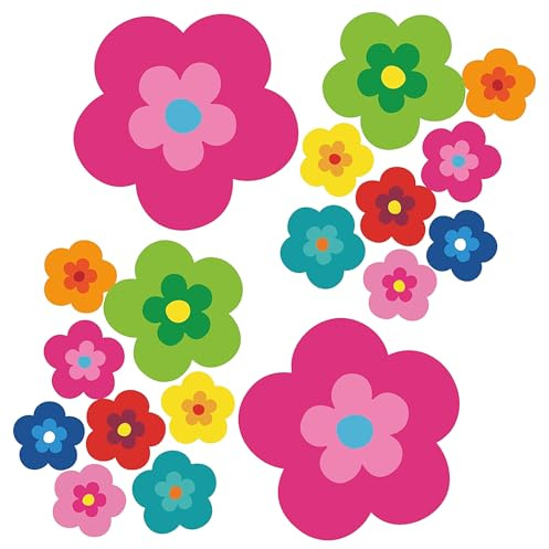 Pril Blumen Autosticker 18er Set Pink - Flower Power Retro 70er Jahre Aufkleber für Auto & Heckscheibe, Hippie Style, UV- & witterungsbeständig, waschstraßenfest - tradercat