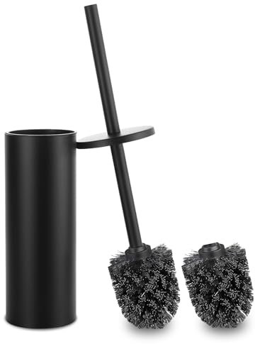 Scopino Wc Nero, Supporto Lungo per Wc, Scopino Bagno con Design a Prova di Schizzi, in Acciaio Inox con Design a Prova di Schizzi, Inclusi 2 Testine