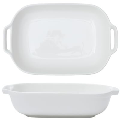 Dxcaicc Plato para Lasaña Rectangular De Cerámica para Hornear Bandeja para Hornear Sencilla De Doble Asa En Blanco Puro Bandeja para Asar Profunda Casera,6 Inch