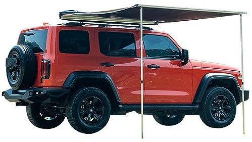 LSyySy Car Side Awning, Roof Rack Awning, Pull-Out Retractable Vehicle Awning Waterproof UV50+, Telescoping Poles Trailer Sunshade Rooftop Tent w/Carry Bag