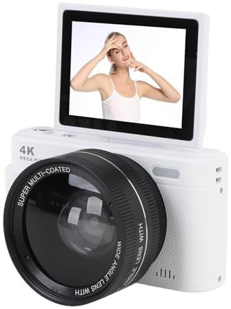 Denash Cámara Digital 4K, Cámara sin Espejo de 64MP con Pantalla Flip y Zoom de 18x, Estabilización de IA, Lente de Gran Angular de 0.45x para Viajar, Vlogging