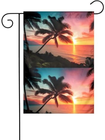 MJHKXLJ Tropische Hawaii-Palme, Ozean, Meer, Sonnenuntergang, bedruckte Gartenflagge, Hofdekoration, 30,5 x 45,7 cm, für Garten, Terrasse, Balkon