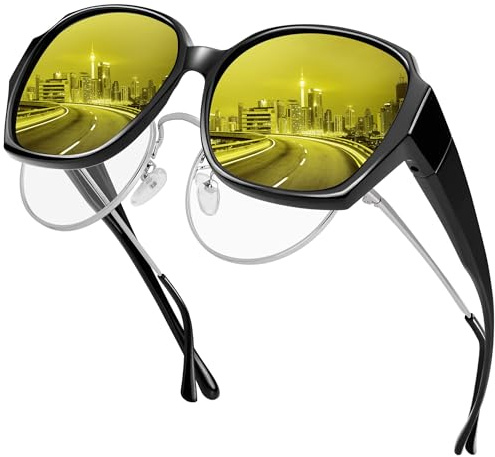 URUMQI Nachtfahrbrille Nachtbrille zum Autofahren Damen Herren | Auto Brille Gegen Blenden Gelbe Gläser