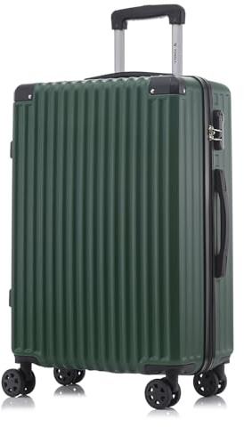 YONSLY Trolley Reisekoffer Suitcase, Rollkoffer Handgepäck Hartschalenreisekoffer mit 4 Rollen 360°, Zahlenschloss, Weicher Gummigriff (L, Dunkelgrün)