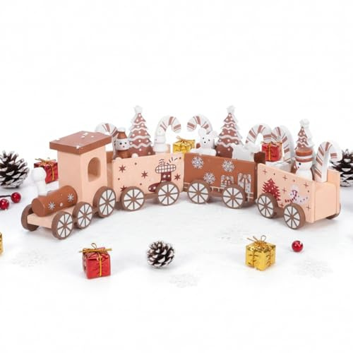 NOLITOY Holz Weihnachtszug, Mini Weihnachtsdeko Eisenbahn, Deko-Zug mit Santa Claus und Schneemann für Kindergeschenke, Esszimmer Wohnzimmer und Fensterbank Weihnachten Party Tischdeko Dekoration