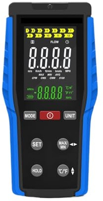 YQVEOT Anémomètre, Anémomètre à Fil Chaud, débitmètre d'air Portable 3 en 1 (CFM/CMM/cms), anémomètre Rechargeable, jauge de Vitesse et de température, sonde télescopique