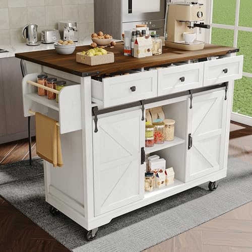 Carrello da cucina mobile come isola da cucina con piano di lavoro estraibile, 3 cassetti, 2 ante scorrevoli e spazio di archiviazione, carrello da portata su ruote effetto legno