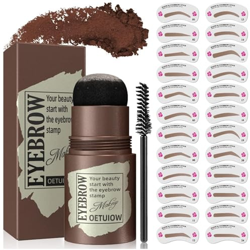 Eyebrow Stamp and Eyebrow Stencil Kit, Eye Brow Stencil Kit for Beginners 24 Reusable and Washable Eyebrow Shaping Kit, Brow Stencil and Stamp Kit Smudge-Proof & Long-Lasting (Dark Brown)