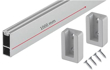 Gedotec Asta appendiabiti in argento opaco, 1000 mm, design con supporto in gomma, asta rettangolare per abiti, montaggio a parete, 30 x 12 mm, 1 set di tubi per armadio con materiale di fissaggio e 2
