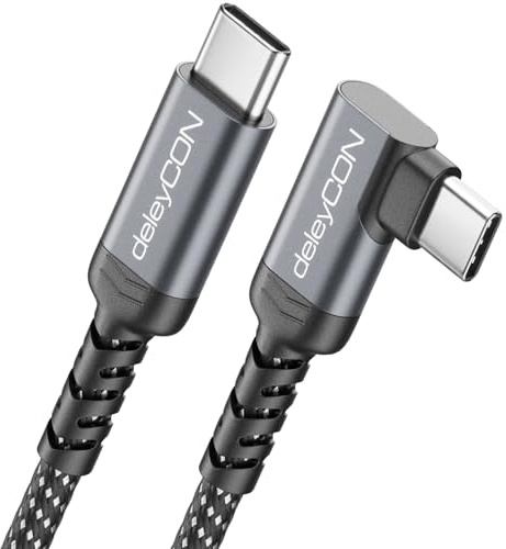 deleyCON 0,5m Cable USB C 90° Corto (Carga Rápida 60 W) USB-C a USB-C Acodado para iPhone 17 16 15 Galaxy A16 A56 S25 S24 S23 Pixel iPad MacBook AirPods Tablet CarPlay