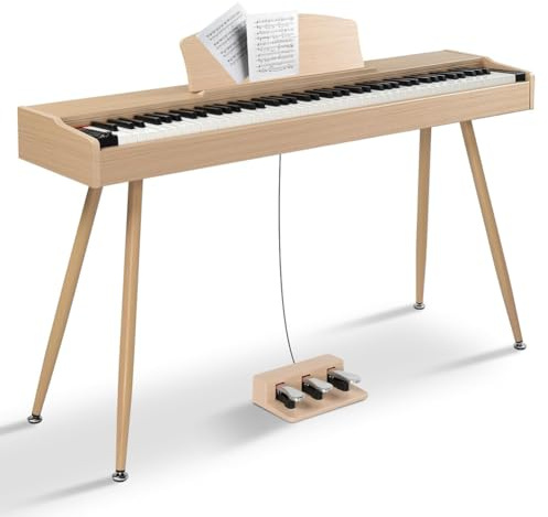 BAKAJI Tastiera Musicale Elettrica con 88 Tasti Semi-Pesati con Pedaliera a 3 Tasti, Pianoforte con 128 Toni e 30 Brani Demo, Strumenti Musicali con Uscite per Cuffie, Connessione USB e MID (Naturale)