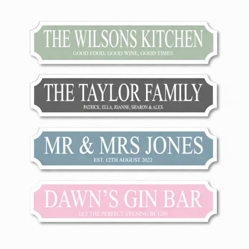 Just Giftz Personalised Family Name Street Sign, Perspex Plaque, 3 Sizes | Vintage-style plaque with personalised surname, 8 colours across three sizes, ideal for weddings and home décor.