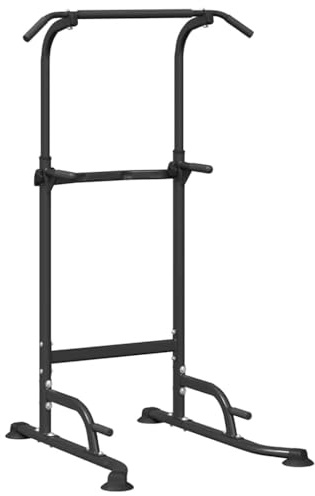 Ziaphsol Power Tower Dip Station noire en acier revêtu par pulvérisation 102 x 95 x 210 cm, hauteur réglable 150-210 cm, pour studio à domicile, barre de traction, dips et musculation