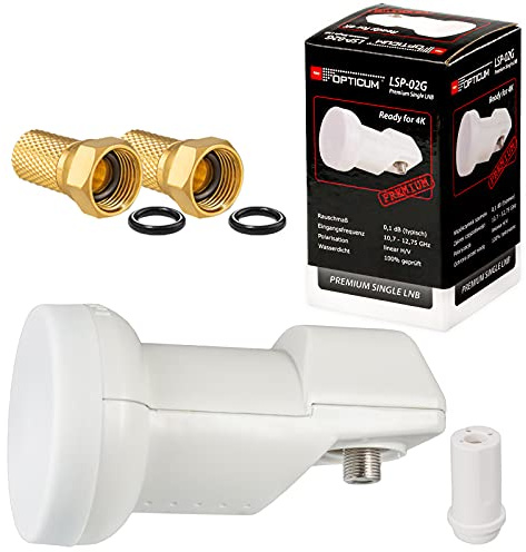 HB-DIGITAL SINGLE LNB WHITE PREMIUM Wieß Weiss NUR 0,1 dB UNIVERSAL ! SEHR RAUSCHARM Opticum LSP-02G + Gummitülle + 2 vergoldete F-Stecker GRATIS DAZU
