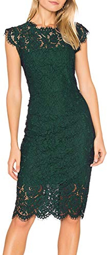 MEROKEETY Abito da Cocktail Elegante da Donna Senza Maniche in Pizzo Floreale con Scollo Rotondo al Ginocchio per Il Partito, Verde Scuro, M
