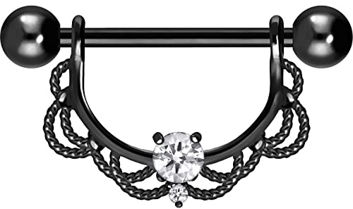PIERCINGLINE Piercing de téton en acier chirurgical - Design oriental + cristal - Piercing de téton - Couleur et taille au choix, 16 mm Innendurchmesser, Acier chirurgical 316L
