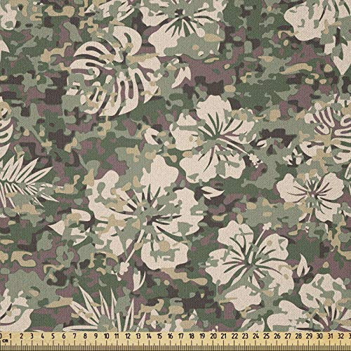 ABAKUHAUS hawaiisch Stoff als Meterware, Aloha tropischer Dschungel, Microfaser Multi Zweck Dekostoff für Kunsthandwerke, 3M (230x300cm), Dunkelbraun Baby Pink Grün