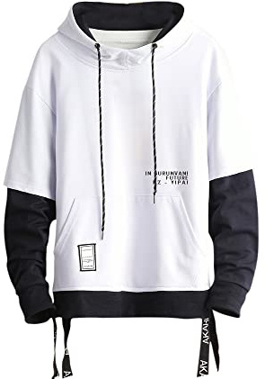 GURUNVANI Pullover i kontrasterande färger, huvtröja, herr, lappverk, huvtröjor, män., Vitt, XL/3XL