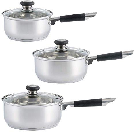 Viners Everyday 3 Piece Stainless Steel Sauce Pan Set with Glass Lids