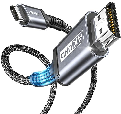 JSAUX USB C auf HDMI Kabel 2M,USB Typ C zu HDMI 4K UHD Kabel für Thunderbolt 3 Kompatibel mit iPhone 17/16 Pro/15, MacBook Pro 2018, MacBook Air/iPad Pro 2018, Galaxy S25/S24/S23/S10/S9, Surface Book