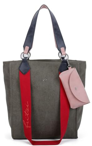 Fritzi Izzy02 Canvas Leo Shopper Baumwollmix Damen Handtasche Festival City Beach vegan mit abnehmbarem Brillenetui Leoprint 39 x 32 x 11 cm – Rosa, Grün