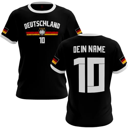 VIVA WERBUNG Deutschland T-Shirt WM EM Fussball Name & Zahl Trikot Geschenk Idee Tshirt, Schwarz, Weiß, S