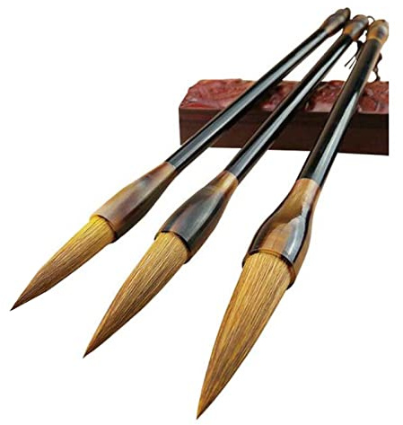 3 PCS Chinesischer Kalligraphiepinsel, Japanisches Kanji Sumi Zeichenpinsel-Set für Kalligraphie & Malerei, Chinesische Pinsel 3 Größen für Anfänger