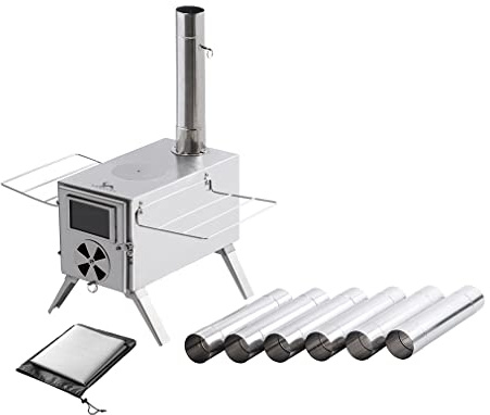 TOMOUNT Camping Stove, Portable Hot Tent Stove with Chimney, Compact Stainless Steel Wood Burner Stove Camping for Outdoor Cooking, BBQ, Hiking, Fishing, Hunting