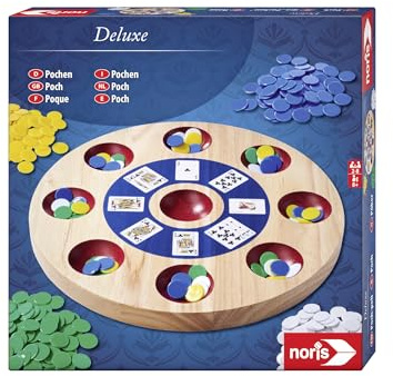 noris 606101984 Deluxe Pochen ab 8 Jahren - Spielbrett aus Holz mit 300 Chips für 2-8 Spieler (Spielkarten Nicht enthalten)
