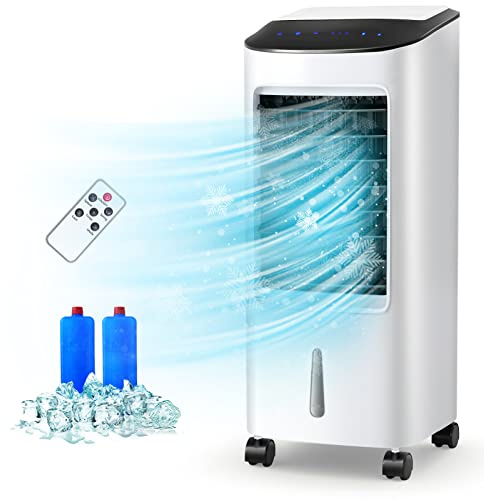 RELAX4LIFE Aire Acondicionado Portátil 3 en 1, Enfriador de Aire, Ventilador, Humidificador, Ventilador Portátil 65W con Temporizador, 3 Modos, 3 Velocidad, Depósito 7L, 4 Ruedas y Control Remoto