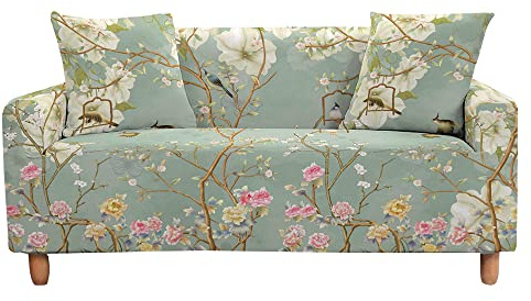Highdi Vogel Blume Muster Sofabezug Sofaüberwürfe für 1/2/3/4 Sitzer, Armlehnen Sofa Cover Elastisch Stretch Antirutsch Sofa Cover Sofahusse Couchbezug Möbelschutz (Magnolie,3 Sitzer)