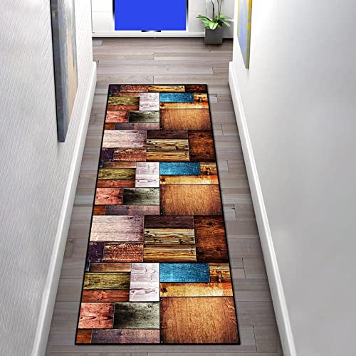 Teppich Läufer Flur rutschfest 100×300cm Holzimitat Holz Flickenteppich Waschbar Modern Vintage Küche Schlafzimmer Wohnzimmer LäuferTeppich Breite 60cm/ 80cm/ 100cm/ 120cm, Teppich Meterware