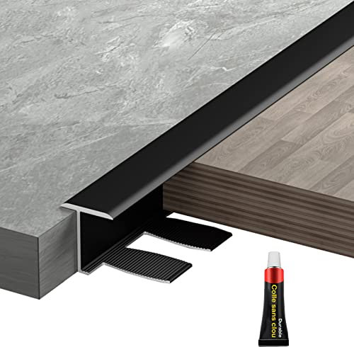 LAIDEPA Floor Edging Trim, Front Porch To Door Cover Strips, T Type Step Edge Trim, High Traffic Area Threshold Transition Strips, Aluminum Threshold, Easy To Install,Matte Black,100cm/39