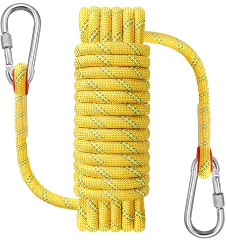 NorthPada Corda Statica Nylon per Arrampicata All'aperto, Impieghi Gravosi, Lavoro, Alberi, Arboristi, Barca con Ancora Marina, Emergenza, Rappelling, Altalena, Sospensione, 10 mm x 20 metri Giallo