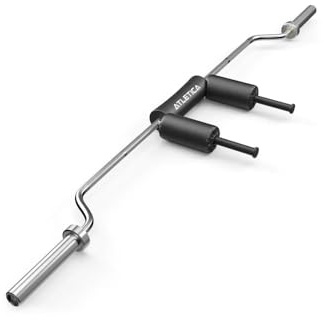 ATLETICA Safety Squat Bar | Ø 50 mm | 220 cm | 19,5 kg | Sichereres/gelenkschonendes Kniebeugen | Angenehme Griffe/Polster | Entlastet Schultern/Rücken