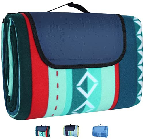 Coperta da picnic per esterni, 300 x 300 cm, con retro impermeabile, coperta da picnic, impermeabile, con maniglia, per campeggio, picnic, escursioni, barbecue, viaggi, campeggio, verde a righe