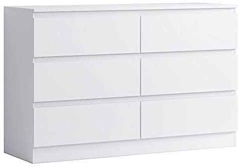 FWStyle Carlton Matt White 6 Drawer Chest of Drawers Bedroom Storage