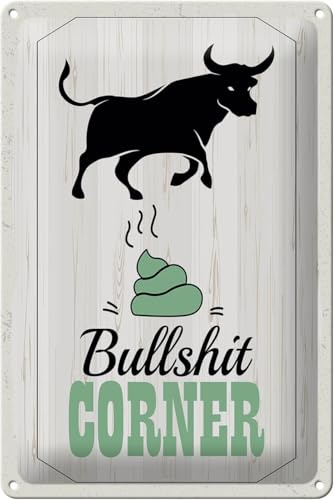 FEMER Cartel de chapa con texto en alemán Bullshit Corner Tauro, 20 x 30 cm, decoración de pared, diseño de toro