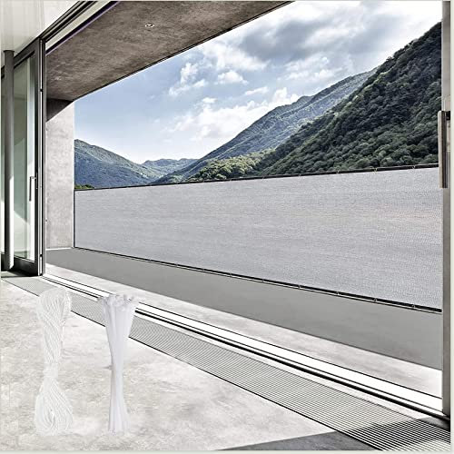 YUANZHI Balkon Sichtschutz 130 x 450 cm Wind- und UV-Schutz Balkon Sichtschutz Seitenmarkise mit Ösen und Kabelbinder für Balkongeländer Terrasse, Grau