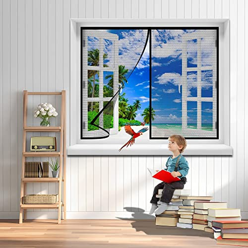 Fliegengitter Fenster, 110 x 155 cm Mückenschutz mit Starkem Klettband ohne Bohren Klebmontage Insektenschutz Fenster(Schwarz)