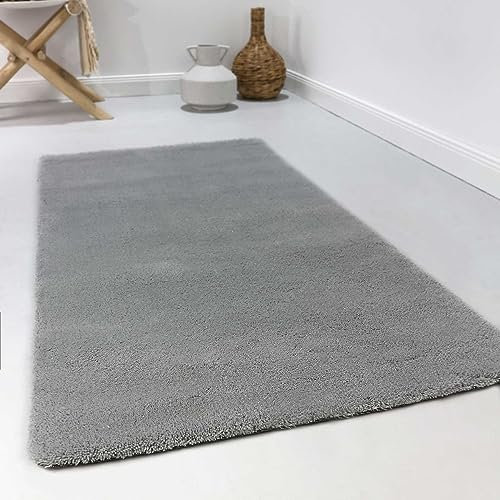 Wecon Home Esprit Alfombra de lana virgen de pelo largo y moderna para salón, dormitorio o estudio, color gris claro (120 x 180 cm), color gris claro
