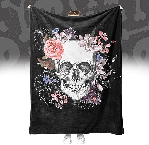 Halloweenfilt, mysfiltar, skelett, dödskalle, levande filtar, tjock filt, vinter, varm, sofftäcke, dödskallemotiv, flanell, täcke, sovfilt för vuxna. (stil B, 150 x 200 cm)