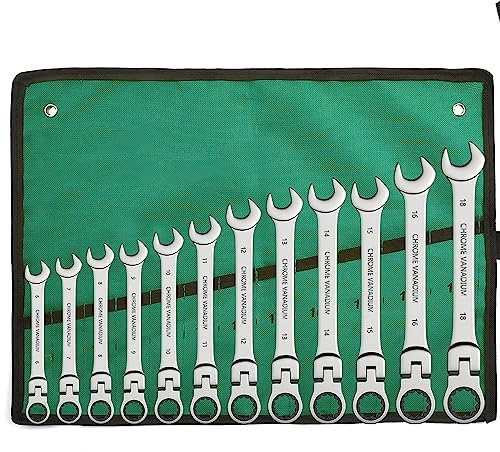 Llaves Fijas con Carraca Llave de carraca combinada, con Cabeza Flexible, Herramienta de carraca de Doble propósito, Juego de combinación de carraca. Herramientas de Mano de Coche Llave Carraca (Colo