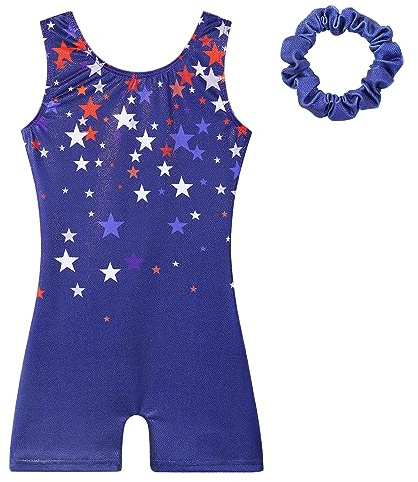 ZNYUNE Gymnastik-Biketard-Einteiler für Mädchen, mehrfarbig, gespleißt, glitzernde Stickerei, Shorty-Body 314 NavyStars 140