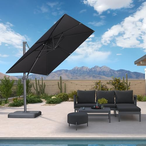 PURPLE LEAF Parasol Déporté 2,5 x 2,5 m avec Pied de Croix, Parasol de Jardin Extérieur Toile Polyester Haute Densité, Protection UPF 50+ avec Inclinable 5 Positions et Rotation 360°, Gris chiné foncé