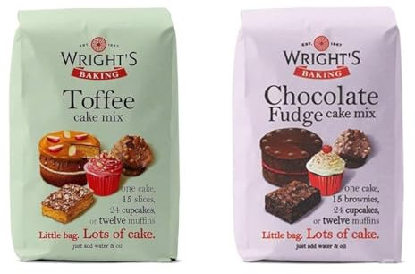 Wright's Baking Cake Mix Selection Pack Chocolate Fudge & Toffee (One of Each 500g Pack) | can be used to bake light & moist cakes, slices, muffins or cupcakes